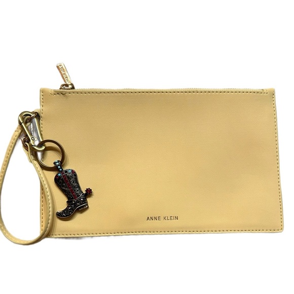 ANNE KLEIN ~ Buttery Yellow Wristlet Clutch with Jeweled Cowgirl Keychain - Picture 1 of 6